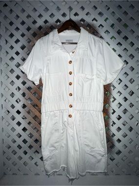Gianni Bini Tori White Button-Front Short denim Romper size large